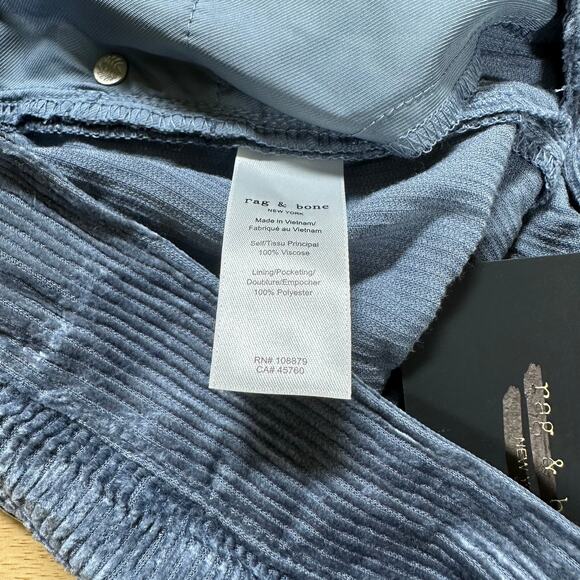 Rag & Bone NWT Rosa Corduroy Pants Powder Blue Color Size 26 Button Fly Mid Rise - Picture 4 of 10